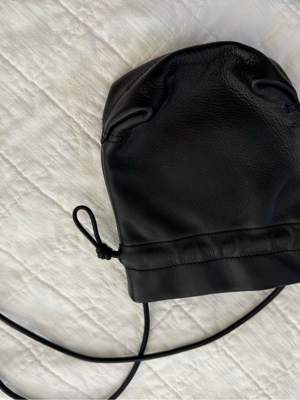 Black Soft Leather Drawstring Crossbody Bag - Picture 3 of 4
